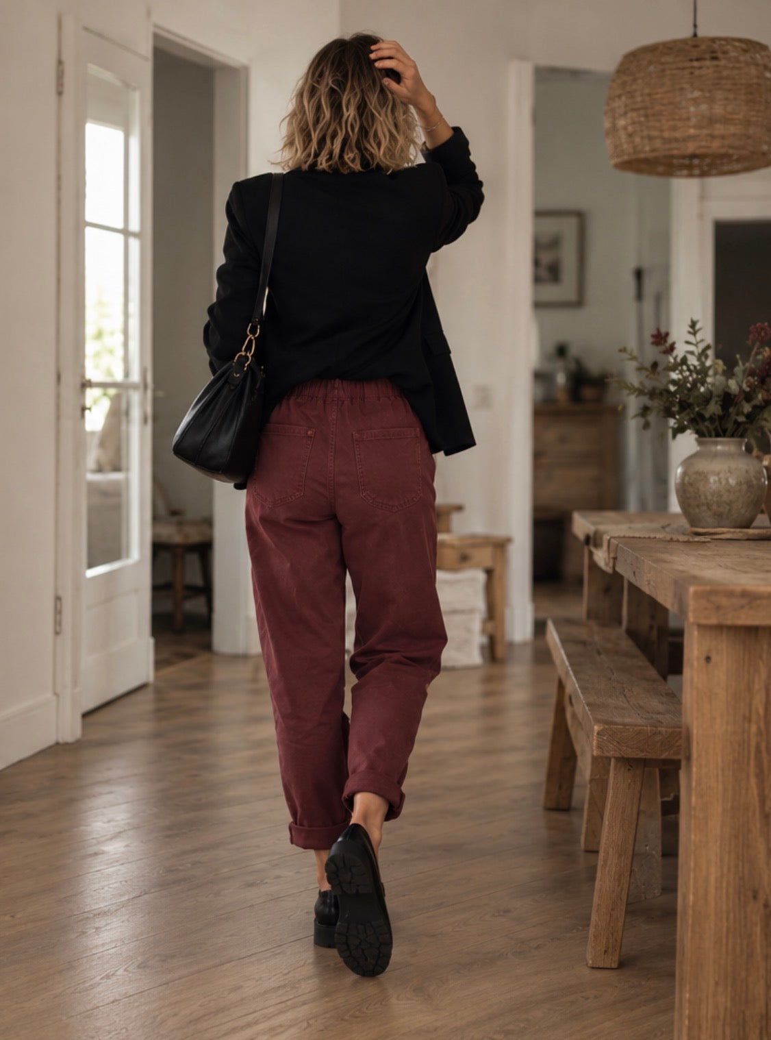 Pantalon toile de coton bordeaux - NESTOR