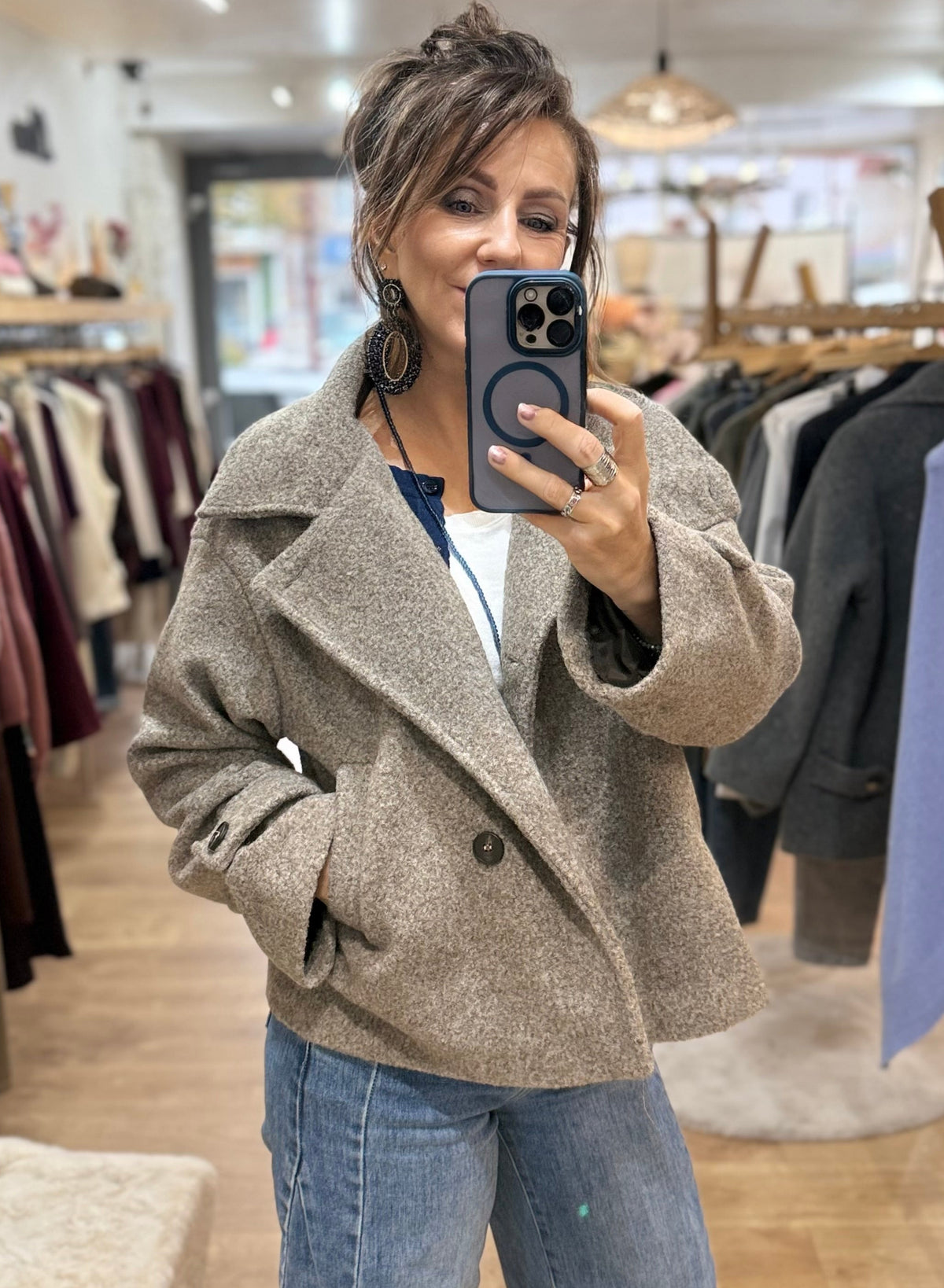Manteau col montant-  MAUREEN - Taupe