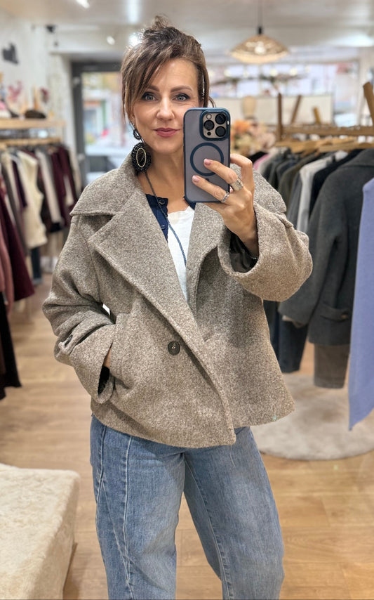Manteau col montant-  MAUREEN - Taupe