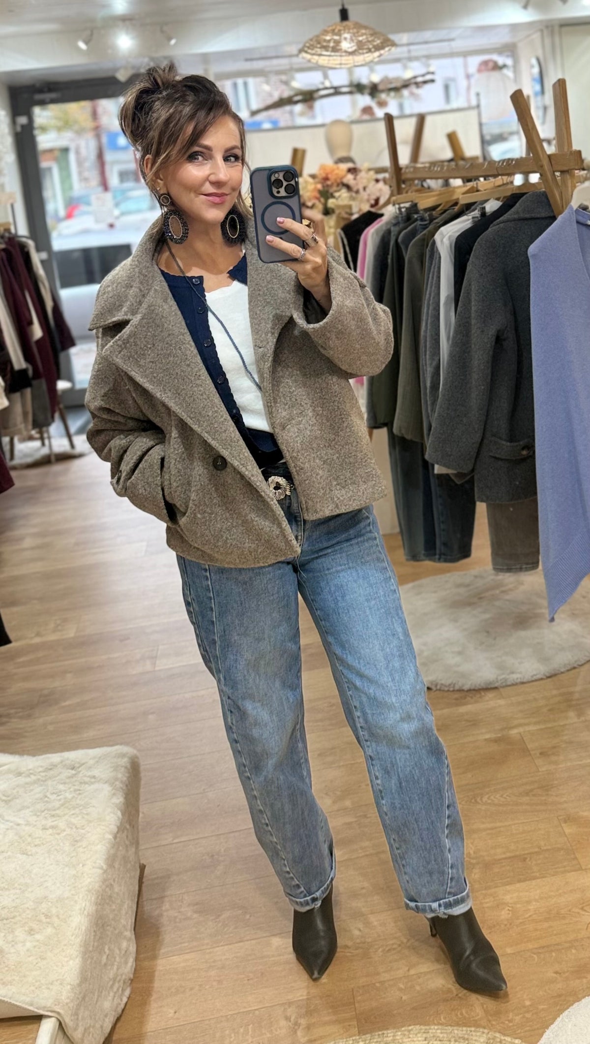 Manteau col montant-  MAUREEN - Taupe