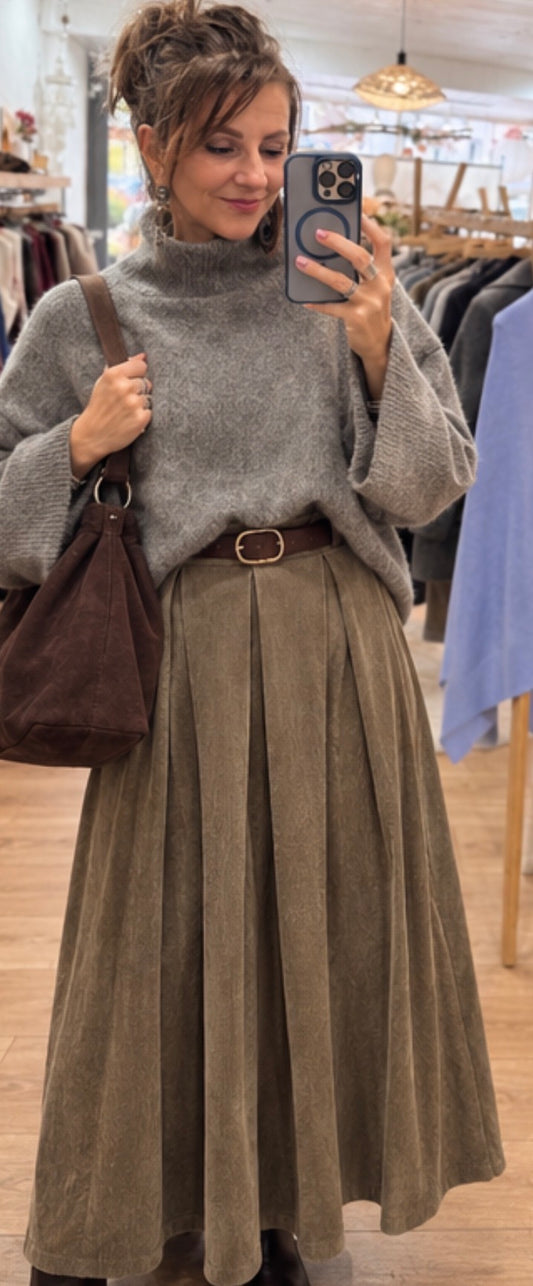 Jupe NORA en velours marron