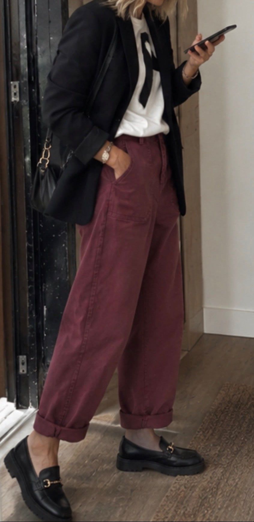 Pantalon toile de coton bordeaux - NESTOR
