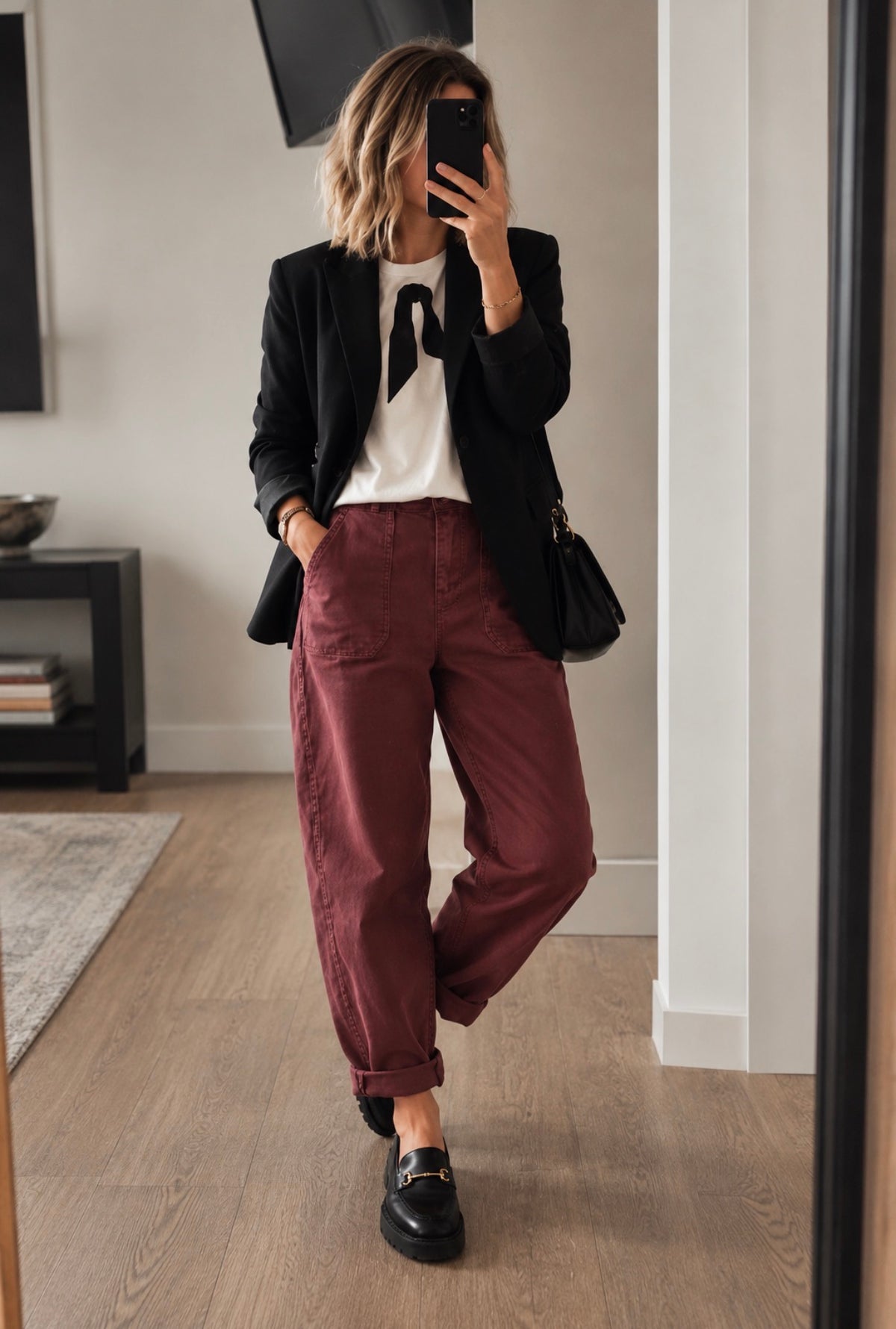 Pantalon toile de coton bordeaux - NESTOR