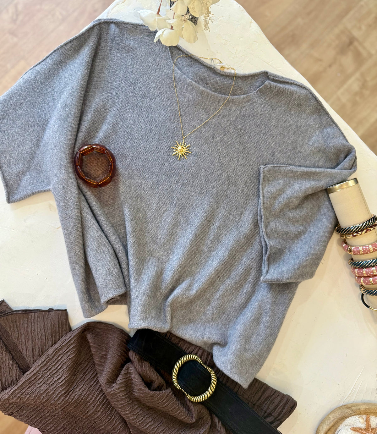 Pull oversize "MILA"- Douceur Italienne gris souris