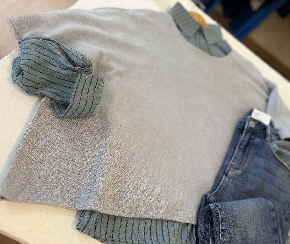 Pull oversize "MILA"- Douceur Italienne gris clair